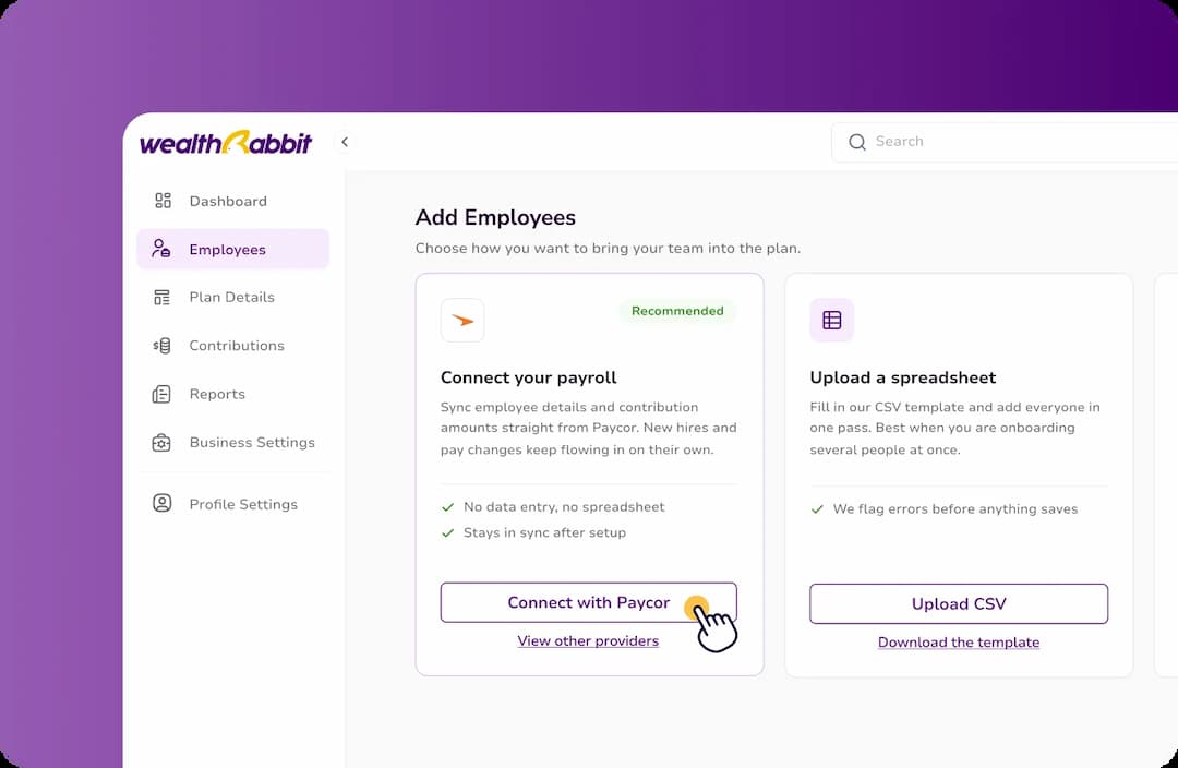 Click Connect with Paycor